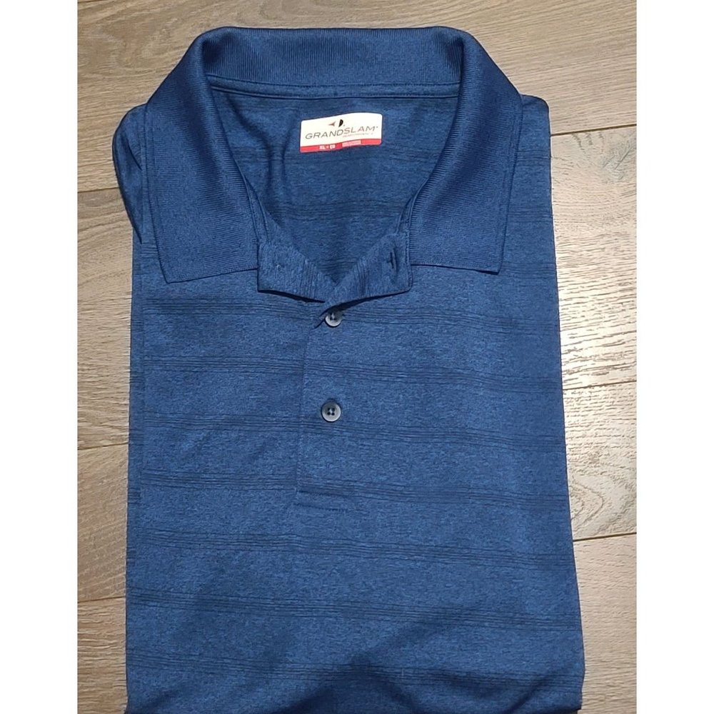 Grand Slam Men's Shirt Golf Short Sleeve Blue Striped Size XL